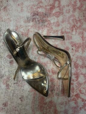Simmi London Metallic Gold Pointed Toe Slingback Heels